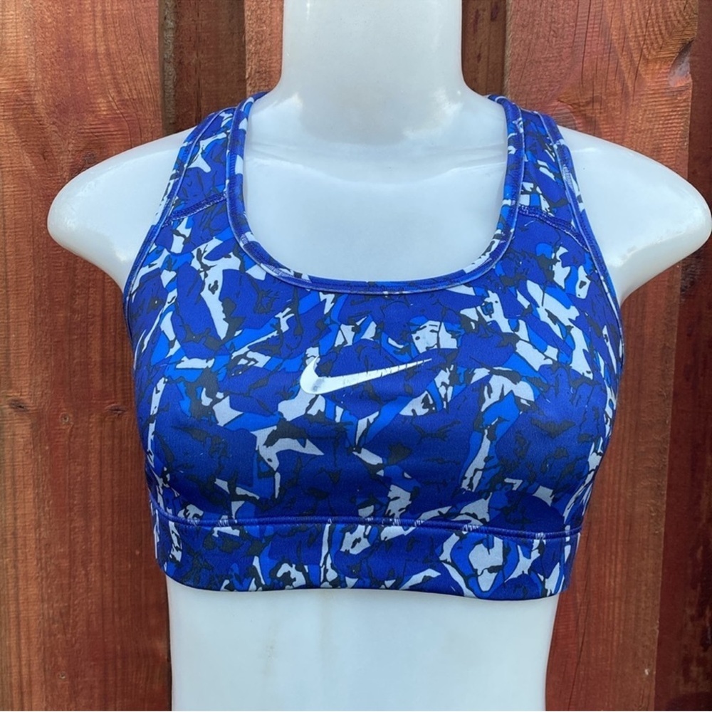 Nike Blue Abstract Geometric Graphic Medium Impact Sports Bra Size S - Picture 2 of 6